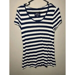 Mudd Navy White Striped Short Sleeve Shirt Women's Size Large